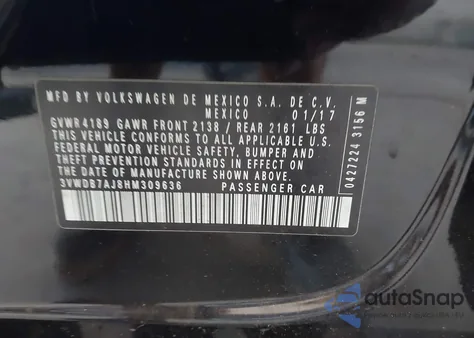 2017 Volkswagen Jetta 1.4T Se from USA, damaged, VIN 3VWDB7AJ8HM309636
